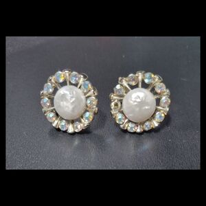 Elegant Vintage Pearl and Crystal Clip On Screw Back Earrings
